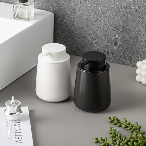 Black Foaming Soap Dispenser - Modern Ceramic Foam Hand Soap Dispenser Bathroom, 12 Oz Facial Cleanser Dispenser Bottle with Foam Pump, Refillable Wash Dish Dispenser for Kitchen - color: Black