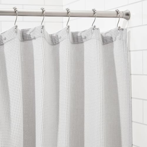 Amazon Basics Easy Install Shower Curtain Tension Rod, Adjustable Length, 42-73 inches, Nickel - color: Nickel, size: 42-73"