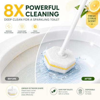 Toilet Wand Refills 60 Count Lemon Scent – Disposable Toilet Bowl Cleaner Brush Heads with Fresh Citrus Fragrance, Fits Most Standard Toilet Wand Handles, Hygienic No-Touch Cleaning Sponge Pads - size: 1 Count (Pack of 60)