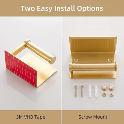 YOUDA Gold Toilet Paper Holder with Shelf Wall Mount - Self-Adhesive No Drill & Screw Mounted, Rust-Resistant Aluminum Space Saving Bathroom Storage
