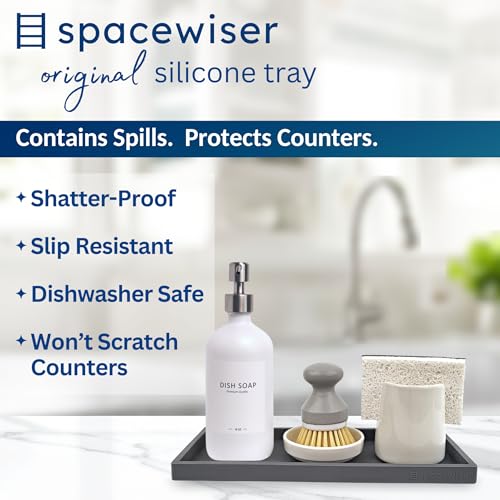 Spacewiser Silicone Countertop & Vanity Bathroom Tray – 2 PC 11.7" | Bathroom Tray Set, Bathroom Tray Countertop, Bathroom Counter Tray, Dish Soap Kitchen Tray & Bathroom Organizer Countertop - color: Modern Gray, size: 2 PC Large - 11.7”