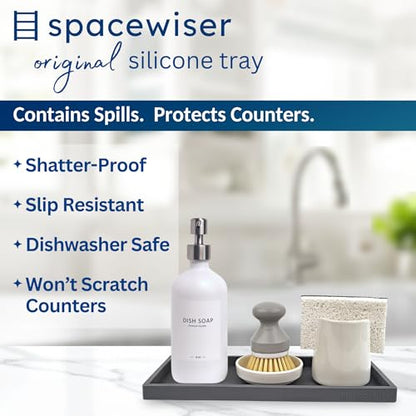 Spacewiser Silicone Countertop & Vanity Bathroom Tray – 2 PC 11.7" | Bathroom Tray Set, Bathroom Tray Countertop, Bathroom Counter Tray, Dish Soap Kitchen Tray & Bathroom Organizer Countertop - color: Modern Gray, size: 2 PC Large - 11.7”