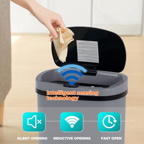 PayLessHere | 13 Gallon Plastic Trash Can | Gray | Automatic Touchless Lid with Motion Sensor | Kitchen Garbage Can with Waterproof Design | for Home, Office, Bathroom | Pack of 1 - color: Gray