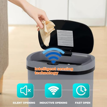 PayLessHere | 13 Gallon Plastic Trash Can | Gray | Automatic Touchless Lid with Motion Sensor | Kitchen Garbage Can with Waterproof Design | for Home, Office, Bathroom | Pack of 1 - color: Gray