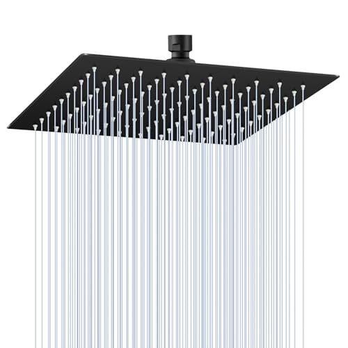 10 Inch Matte Black Rain Shower Head - All Metal Stainless Steel 304, Ultra Thin Design, Modern Bathroom Square Rainfall Showerheads - Full Body Coverage Bath Shower - color: B-Matte Black, size: 10 Inch Square