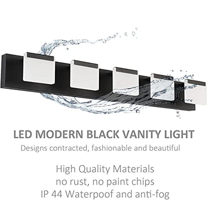 Ralbay LED Modern Bathroom Vanity Light - 5 Light Acrylic Matte Black Vanity Lighting Fixture - color: Black, size: 5-Light
