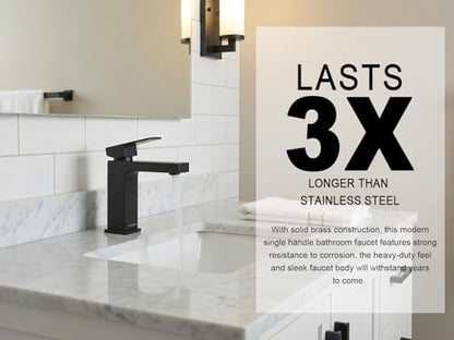 Matte Black Single Hole Bathroom Faucet, BF307-B | Modern Single Handle Bathroom Sink Faucet Vanity Faucet with Drain Assembly, Deck Plate Included - color: Black