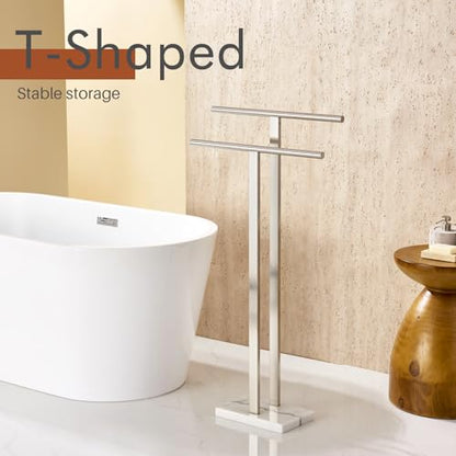 KOKOSIRI Towel Rack Free Standing Brushed Nickel 2-Tier Towel Holder for Bathroom Floor Stand with Heavy Marble Base Thicken Steady Design Stainless Steel THS0005-BR - color: Brushed Nickel