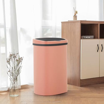FDW Garbage Can 13 Gallon 50 Liter Kitchen Trash Can for Bathroom Bedroom Home Office Automatic Touch Free High-Capacity with Lid Waste Bin - color: Pink, style: Plastics