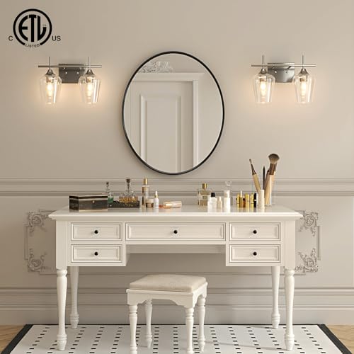 VONLUCE Bathroom Vanity Light, 2 Light Bathroom Light Fixture Over Mirror, Bathroom Wall Lamp with Clear Glass, Modern Brushed Nickel Vanity Lighting fixtures for Bathroom, Bedroom, Hallway | Wine Glass Shades, E26 Sockets, Easy to install, Vanity Lights