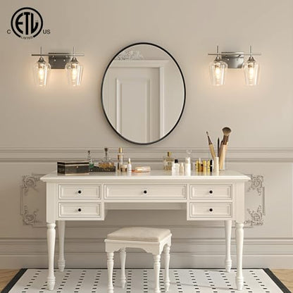 VONLUCE Bathroom Vanity Light, 2 Light Bathroom Light Fixture Over Mirror, Bathroom Wall Lamp with Clear Glass, Modern Brushed Nickel Vanity Lighting fixtures for Bathroom, Bedroom, Hallway | Wine Glass Shades, E26 Sockets, Easy to install, Vanity Lights