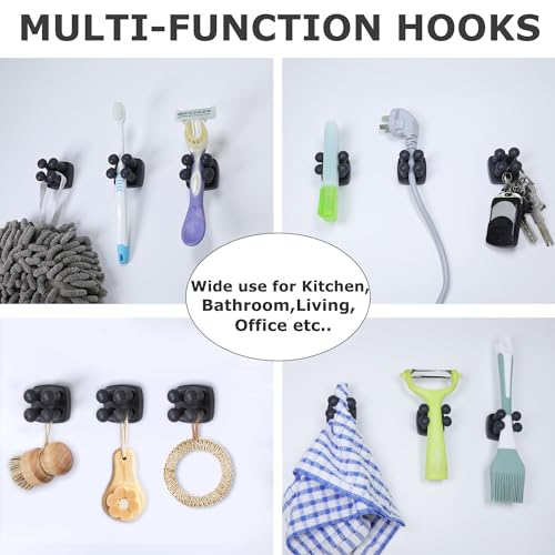 Silicone Toothbrush Holder Multi-Function Hook Waterproof self Adhesive Single Toothbrush Hook Plug Holder for Wall for Hanging Bathroom Kitchen Living Room Office (Square-Black) - color: Square-black