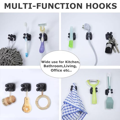 Silicone Toothbrush Holder Multi-Function Hook Waterproof self Adhesive Single Toothbrush Hook Plug Holder for Wall for Hanging Bathroom Kitchen Living Room Office (Square-Black) - color: Square-black