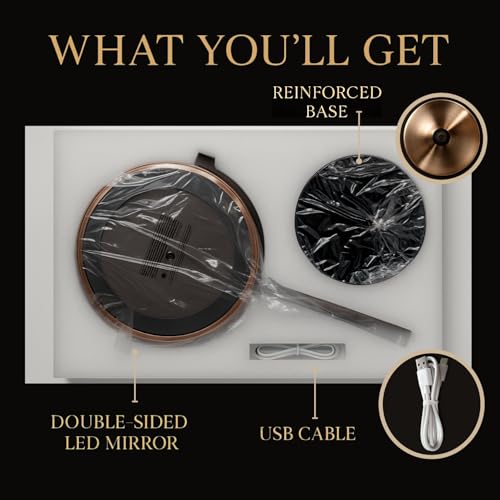 MIRRORVANA Lighted Make Up Mirror with 15X Magnification - 15X & 1X Double Sided LED Makeup Mirror with 3 Lighting Modes, Rechargeable Battery with USB Cable - 8" Wide & 15" Tall (Antique Bronze)