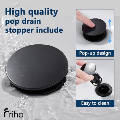 Friho 4 Inch Centerset Bathroom Faucet Oil Rubbed Bronze, 3 Hole Lead-Free 2-Handle RV Commercial Vanity Faucet with Drain Stopper & Supply Hoses - color: Oil Rubbed Bronze