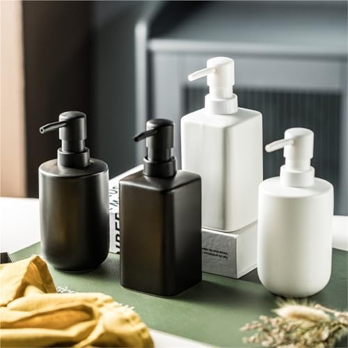 Lotion Dispenser Matte Soap Dispenser Ceramic Lotion for Bathroom Countertop Dish Soap Pump - color: Matte Black, size: Circular