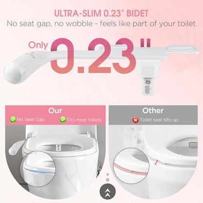 Jamini Ultra-Slim Non-Electric Toilet Bidet Attachment with Dual Nozzles, Rear and Female Front Wash, Single Cold Water with Adjustable Pressure, 0.23" Slim Design, Detachable for Easy Cleaning - style: Diamond Knob – Right