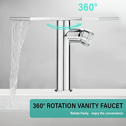 becola Modern Chrome Bathroom Faucet，Tall Waterfall Faucet for Bathroom Sink，Single Hole Cold and Hot Basin Mixer Tap，Single Handle Vanity Faucet with Adjust Knobs and Two Supply Lines - color: Chrome, size: Tall