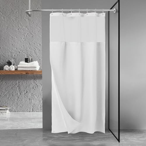N&Y HOME Stall Waffle Weave Shower Curtain with Snap-in Liner White 36x72 | 12 Hooks & Snap on Fabric Liner, Washable, Mesh Window, Hotel Style, 36 x 72 Small Stall Size Shower Curtain Set for Bathroom - color: White, size: 36"W x 72"L (Pack of 1)