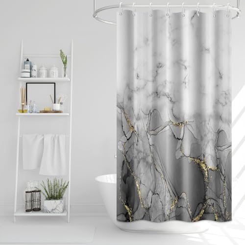 Gray Marble Stall Waterproof Shower Curtain 48x72 inches | RV Small Shower Curtain Set for Bathroom, Abstract Modern, Machine Washable, Easy to Install with Hooks, Ombre White Grey - color: Grey, size: 48"W x 72"L (Pack of 1)