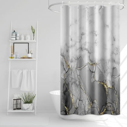 Gray Marble Stall Waterproof Shower Curtain 48x72 inches | RV Small Shower Curtain Set for Bathroom, Abstract Modern, Machine Washable, Easy to Install with Hooks, Ombre White Grey - color: Grey, size: 48"W x 72"L (Pack of 1)