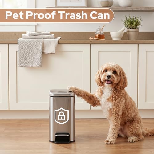 Small Bathroom Trash Can w/Lid Soft Close, 6 Liter/1.6 Gallon Stainless Steel Garbage Can w/Inner Bucket, Trash Bin Waste Basket for Kitchen, Bedroom, Living Room, Office, Toilet, Silver - color: Silver