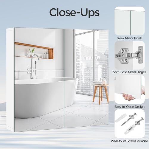 Yaheetech Bathroom Wall Mount Medicine Cabinet with Frameless Mirror Doors | Storage Cupboard with Adjustable Shelf for Living Room, Laundry Room, Mudroom, Bathroom Mirror Cabinet - style: 2 Doors