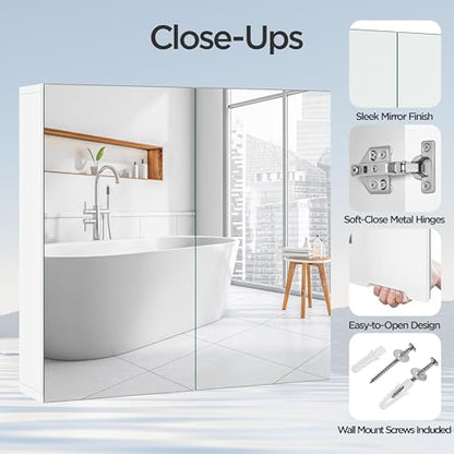 Yaheetech Bathroom Wall Mount Medicine Cabinet with Frameless Mirror Doors | Storage Cupboard with Adjustable Shelf for Living Room, Laundry Room, Mudroom, Bathroom Mirror Cabinet - style: 2 Doors