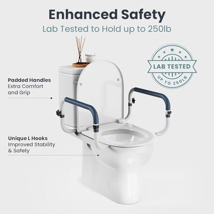 PELEGON Toilet Safety Rails (250lb) - Adjustable Toilet Safety Rails, Toilet Bar for Elderly Adults, Toilets Rails for Seniors, Toilet Seat with Handles for Elderly & Disabled Toilet Grab Bar - 1 Pack - size: 1 Pack