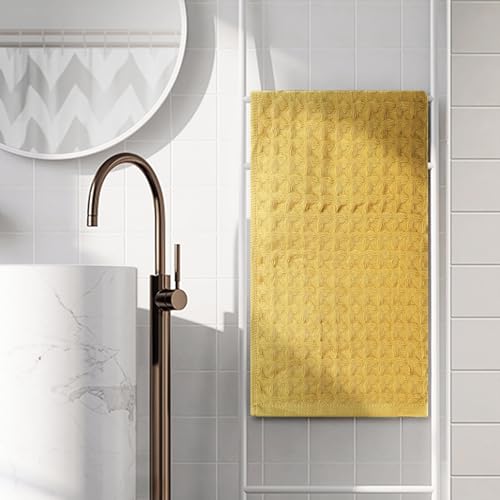100% Cotton Home Soft Absorbent Hand Towels 14" x 32", Waffle Weave Towel Sets for Bathroom, Kitchen 4 Pack Yellow