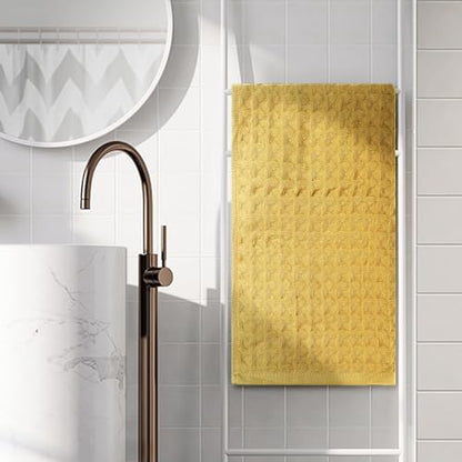 100% Cotton Home Soft Absorbent Hand Towels 14" x 32", Waffle Weave Towel Sets for Bathroom, Kitchen 4 Pack Yellow