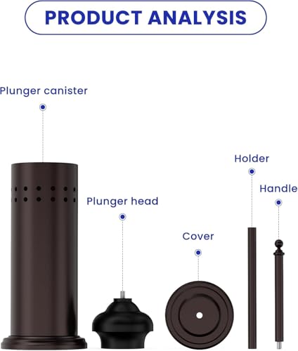 DOWRY Toilet Plunger with Holder for Bathroom Bronze | Hidden Toilet Bowl Cleaners Long Handle with Cover Powerful Force Suction Cup Heavy Duty Deep Cleaning - color: Bronze