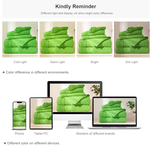COZYART Bath Towel Set 6 PCS, Luxury 100% Turkish Cotton 650GSM Ultra Soft | Absorbent Quick Dry, OEKO‑Tex 100 Cert. Zero Twist Ring Spun Cotton, Plush Fluffy, Breathable Hotel Quality Bathroom Towels - color: Grass Green