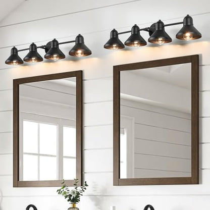 Bairth Bathroom Light Fixtures,4-Light Black Metal Vanity Light Over Mirror | Farmhouse Rustic Industrial Bathroom Vanity Light, Modern Bathroom Lights with Metal Shade for Living Room Cabinet Hallway - size: 4-Light