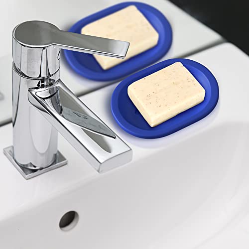 Topsky 2 Pcs Soap Dish Soap Holder for Shower, Soap Dishes Soap Savers for Bar Soap, Soap Bar Holder Shower with Drip Tray, Plastic Double Layer Draining Soap Box for Bathroom Kitchen - Blue - color: Dark Blue