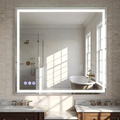 Large Bathroom Mirror with Lights 47 x 47 Inch - 3 Adjustable Lighting Modes Square LED Bathroom Vanity Mirror, Anti-Fog, Memory Function, Tempered Glass, Wall Mounted Horizontally Vertically - size: 47"L x 47"W