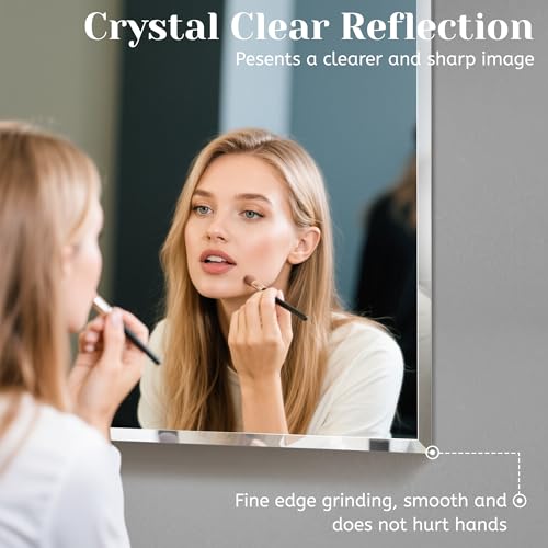 1 PCS 16×24 Beveled Wall Mirror Decorative Bathroom Vanity Mirror | Beveled Edge,Shatterproof Frameless Mirror,Modern Design,Rectangle - size: 24"L x 16"W