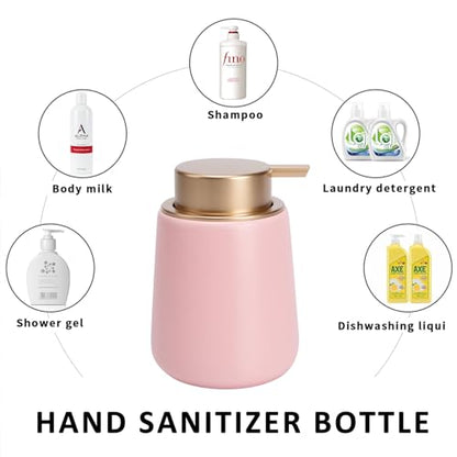 Soap Dispenser Ceramic with Easy-to-Press Pump Hand Lotion Liquid Dispenser for Shampoo Bathroom Kitchen 12 oz - color: Liquid-pinkmattlegold