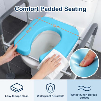 Adjustable Raised Toilet Seat with Handles for Seniors, Grey | 400lbs Capacity Elongated Toilet Seat Riser, Elevated Toilet Seat with Soft Cushion & Removable Armrests - color: Cozy Grey