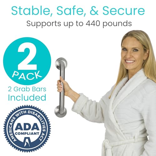 Vive 440lbs Grab Bar for Bathtubs and Showers (2 Pack) - Handicap Bathroom | Safety Rail for Elderly - Wall Senior Handle for Tub, Toilet, Bath - Disability Assist Device Accessories Handrail (16 Inch)