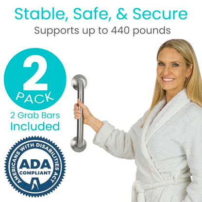 Vive 440lbs Grab Bar for Bathtubs and Showers (2 Pack) - Handicap Bathroom | Safety Rail for Elderly - Wall Senior Handle for Tub, Toilet, Bath - Disability Assist Device Accessories Handrail (16 Inch)