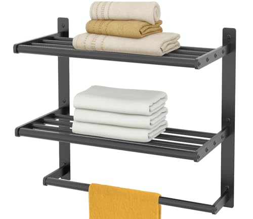 Bethom Bathroom Towel Rack with Bars, 16 Inch Towel Shelf, Matte Black | 3-Tier Hotel Towel Racks for Bathroom Wall Mounted, Bath Towels Storage, Stainless Steel - color: Matte Black, size: 16IN (1 Bar)