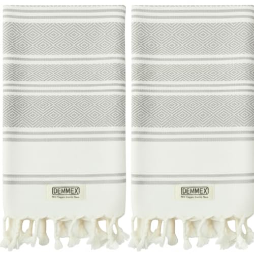 DEMMEX Organic Turkish Hand Towels for Bathroom – 100% Oeko-TEX Certified Turkish Cotton, Quick Dry, Lightweight Kitchen & Travel Towels, Diamond Weave, Large 18x36 Inches, Set of 2, Gray - color: Grey