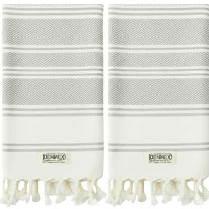 DEMMEX Organic Turkish Hand Towels for Bathroom – 100% Oeko-TEX Certified Turkish Cotton, Quick Dry, Lightweight Kitchen & Travel Towels, Diamond Weave, Large 18x36 Inches, Set of 2, Gray - color: Grey