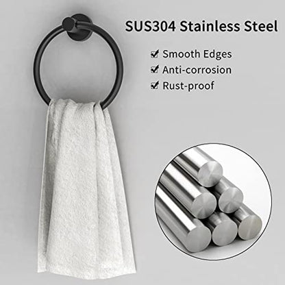 RARXTR Matte Black Towel Ring, Hand Towel Holder for Bathroom Kitchen Modern Rounded Base Wall Mount SUS304 Stainless Steel - color: Matte Black