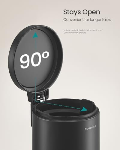 SONGMICS Bathroom Trash Can, 1.6 Gallon (6 L) Small Toilet Garbage Bin with Lid, Soft-Close, Stainless Steel, Pedal, Inner Bucket, Bedroom, Ink Black ULTB016BZ01 - color: Ink Black