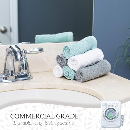 GREEN LIFESTYLE 12x12 inches Checker Washcloths 6 Pack, Soft, Durable, Highly Absorbent and Luxurious (Teal) - color: Teal