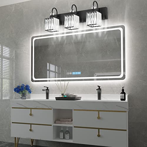 Ralbay Modern Crystal Black Vanity Light 3 Light Bathroom Light Fixtures Over Mirror Matte Black Crystal Bathroom Wall Lighting - color: Square-Black, size: 3-light