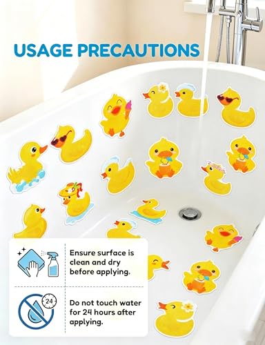 26Pcs Non Slip Bathtub Stickers, Cute Duck Stickers with Scraper | Anti Slip Bath Tub Shower Decal with Adhesive Back for Bathroom, Shower Stairs - color: Yellow Duck, size: 26Pcs