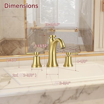 SUMERAIN 8 Inch 3 Hole Widespread Bathroom Faucet, Brushed Gold | Temperature Memory Function, Avoid Repeated Temperature Adjustments, Dual Spray Modes, Solid Brass - color: Brushed Gold